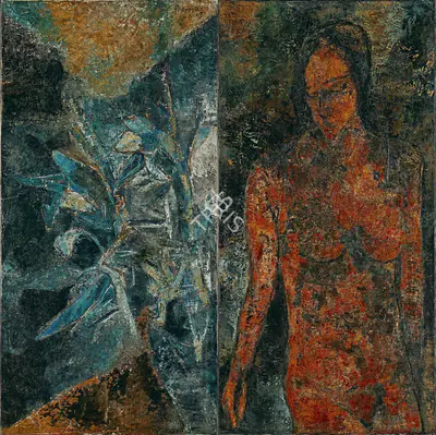 Padamsee, Akbar (Artist). Paysage Aux Fleurs & Nu, 1965 | Painting, AG.Onl/26.09.22, 2022 · Asta Guru