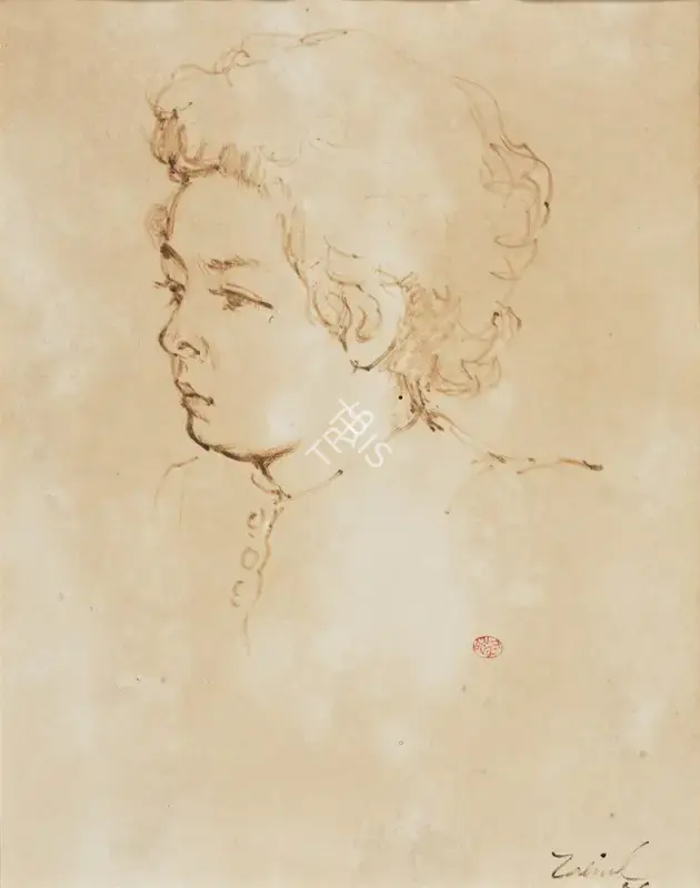 Zainul Abedin (Artist), Untitled (Portrait of a Boy, Mexico), 1956, Drawing