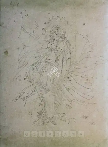 M.A.R. Chughtai (Artist), A Celestial Goddess, Drawing