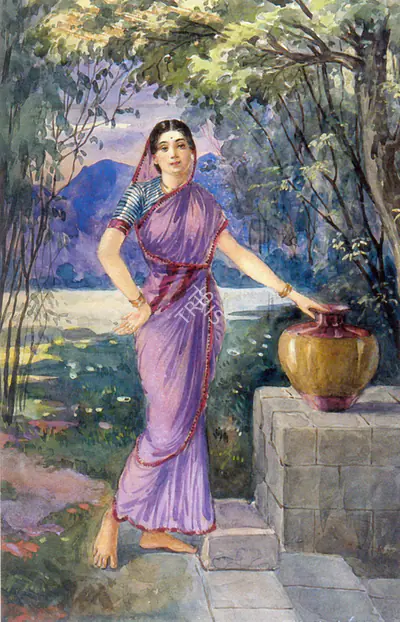 S.L. Haldankar (Artist), Lady In A Garden, Painting