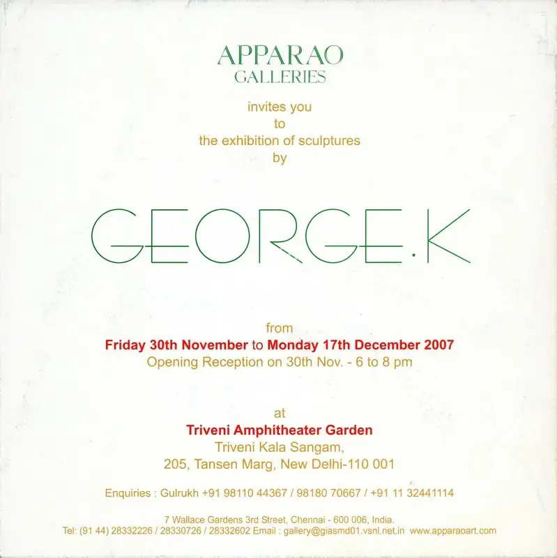 George Keyt (Artist), The Exhibition of Sculptures by George. K, 2007, Solo Exhibition Invitation