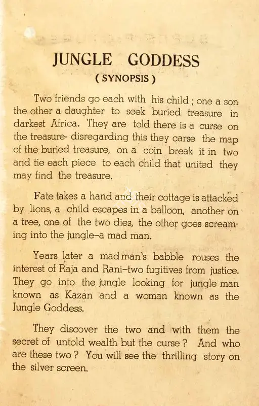 Nari Ghadiali (Director), Jungle Goddess, 1948, Song-Synopsis Booklet