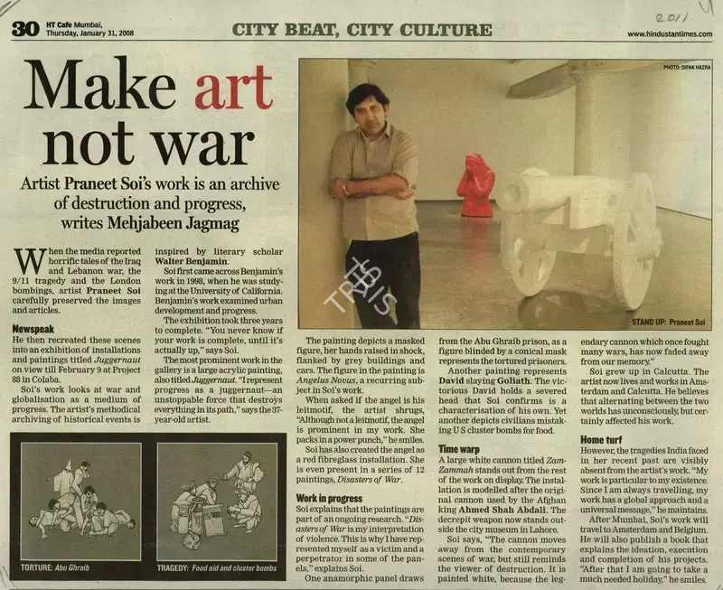 Dipak Hazra (Photographer), Make Art Not War, 2008, Newspaper Clipping