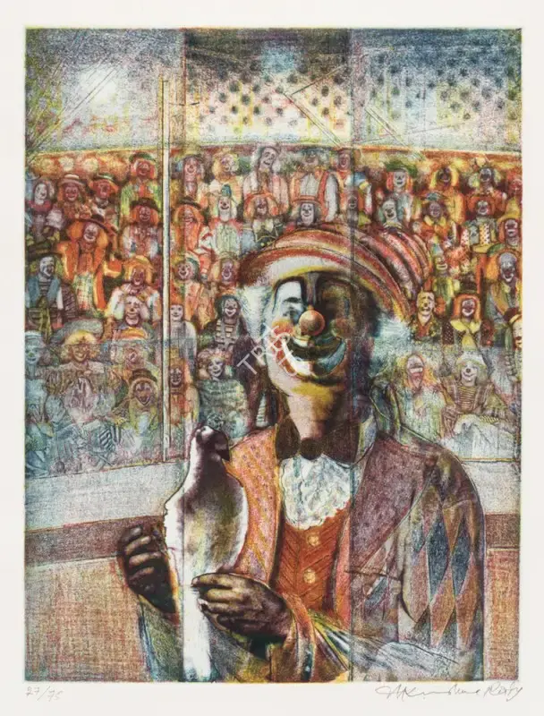 Krishna Reddy (Artist), Clown with Dove, Graphic Art