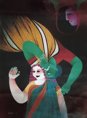 Dharmanarayan Dasgupta (Artist), Lovers, 1987, Painting