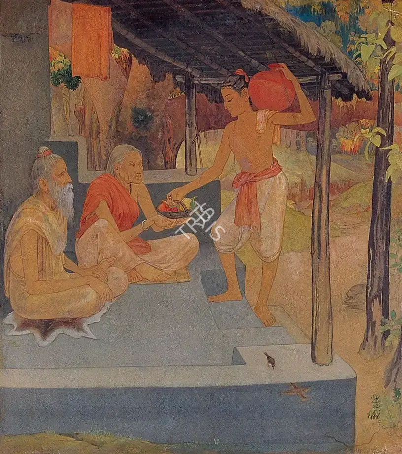Sushil Sen (Artist), Shravan and Blind Parents at Ashram, 1945, Painting