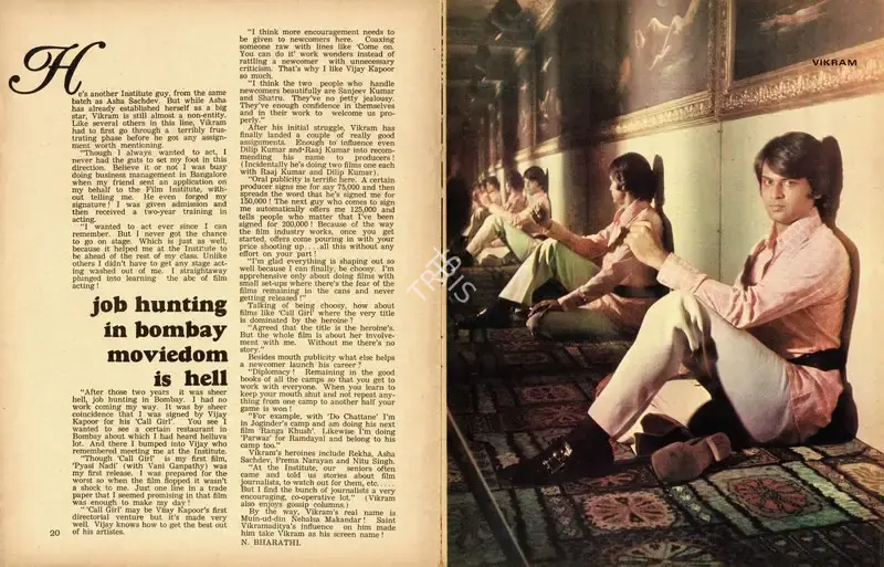 N. Bharathi (Interviewer), Job hunting in Bombay moviedom is hell, 1974, Conversation