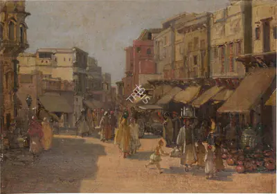 L.N. Taskar (Artist), Street Scene, Agra, Painting