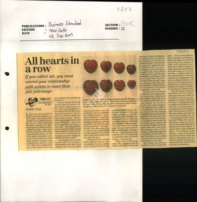Kishore Singh (Reporter), All Hearts in a Row, 2009, Newspaper Clipping