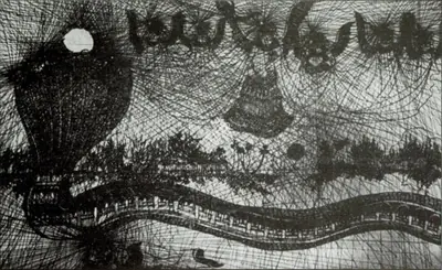 K. Ramanujam (Artist), The Moon Seemed Tarnished and the Hall of a Thousand Pillars within me Waxed Luminous, 1972, Drawing