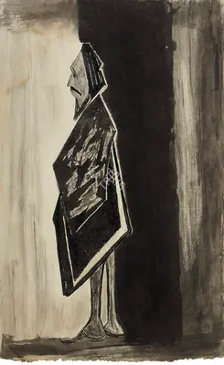 Rabindranath Tagore (Artist), Untitled (Standing Figure), 1928, Painting