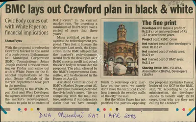 Sharad Vyas (Reporter), BMC lays out Crawford plan in Black & White, 2006, Newspaper Clipping