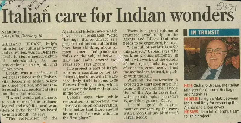 Neha Dara (Reporter), Italian care for Indian Wonders, 2005, Newspaper Clipping