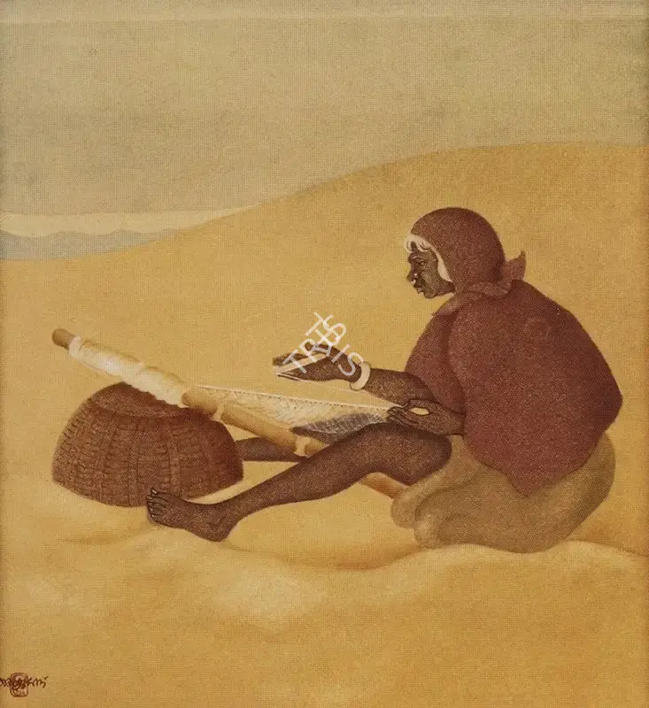 Tara Prasad (Artist), Woman Repairing a Net, Painting