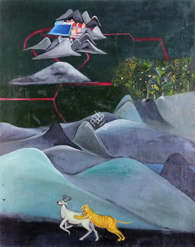 Bhupen P. Khakhar (Artist), Tiger and Stag, 1970, Painting