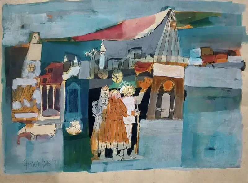 Arup Das (Artist), Untitled (Three Figures), 1971, Painting