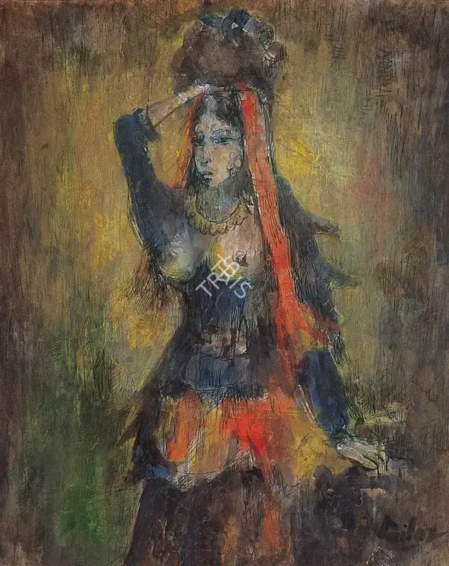 Sailoz Mookherjea (Artist), Rajasthani Belle with Belongings, 1959, Painting
