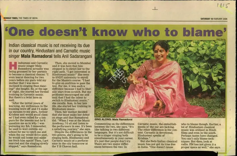 Mala Ramadorai (Reporter), One doesn't know who to blame, 2006, Newspaper Clipping
