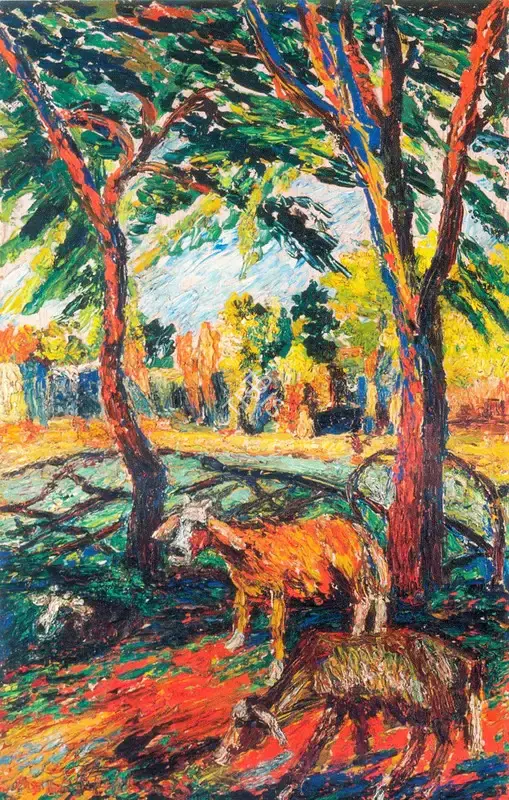 Anna Molka Ahmed (Artist), Two Goats in a Landscape, 1985, Painting