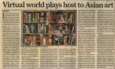 Nidhi Gupta (Reporter), Virtual World Plays Host to Asian Art, 2012, Newspaper Clipping