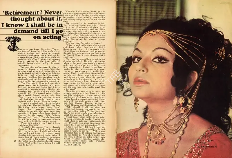 Vijaya Irani (Interviewer), Retirement? Never thought about it. I Know I shall be in demand till I go on acting', 1973, Conversation