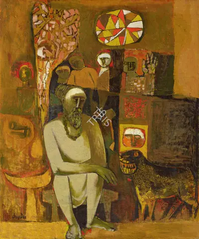 Arup Das (Artist), Untitled (Sadhu with Dog), Painting