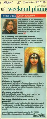 Zeenia F Baria (Writer), Artist Speak Jogen Chowdhury, 2008, Newspaper clipping