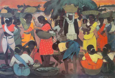 N.S. Bendre (Artist), Fisherwomen, 1943, Painting