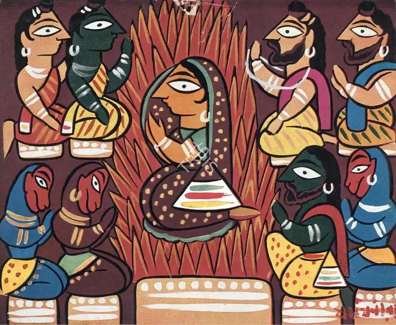 Jamini Roy (Artist), Sita on the Fire, 1944, Painting