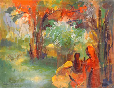 Sailoz Mookherjea (Artist), Women Amongst Trees, Painting