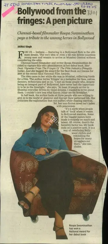 Jairaj Singh (Reporter), Bollywood from the Fringes: A pen Picture, 2005, Newspaper Clipping