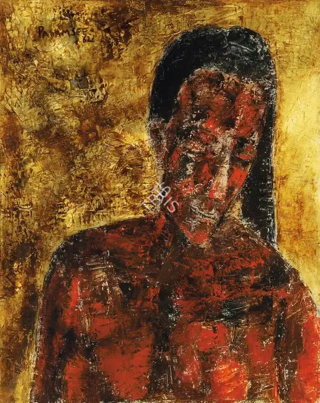 Akbar Padamsee (Artist), Jeune femme aux cheveux noirs, la t te inclin e, 1962, Painting