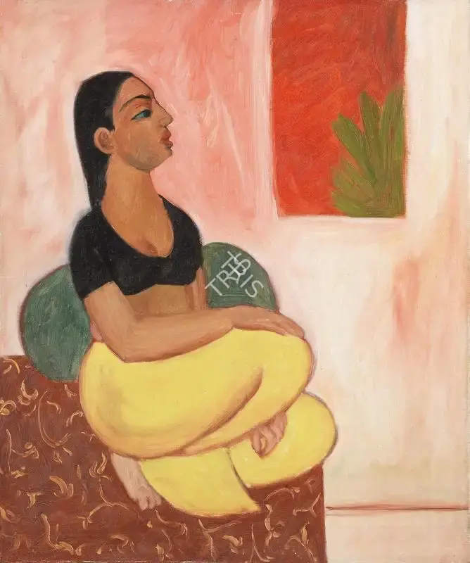 Patwardhan, Sudhir (Artist). Woman in black blouse, 1988 | Painting, Bon.Lon/25.10.21, 2021 · Bonhams
