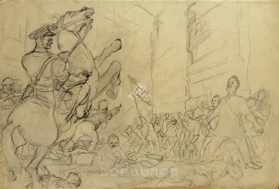 Chittaprosad (Artist), Struggle For Independence, 1947, Drawing