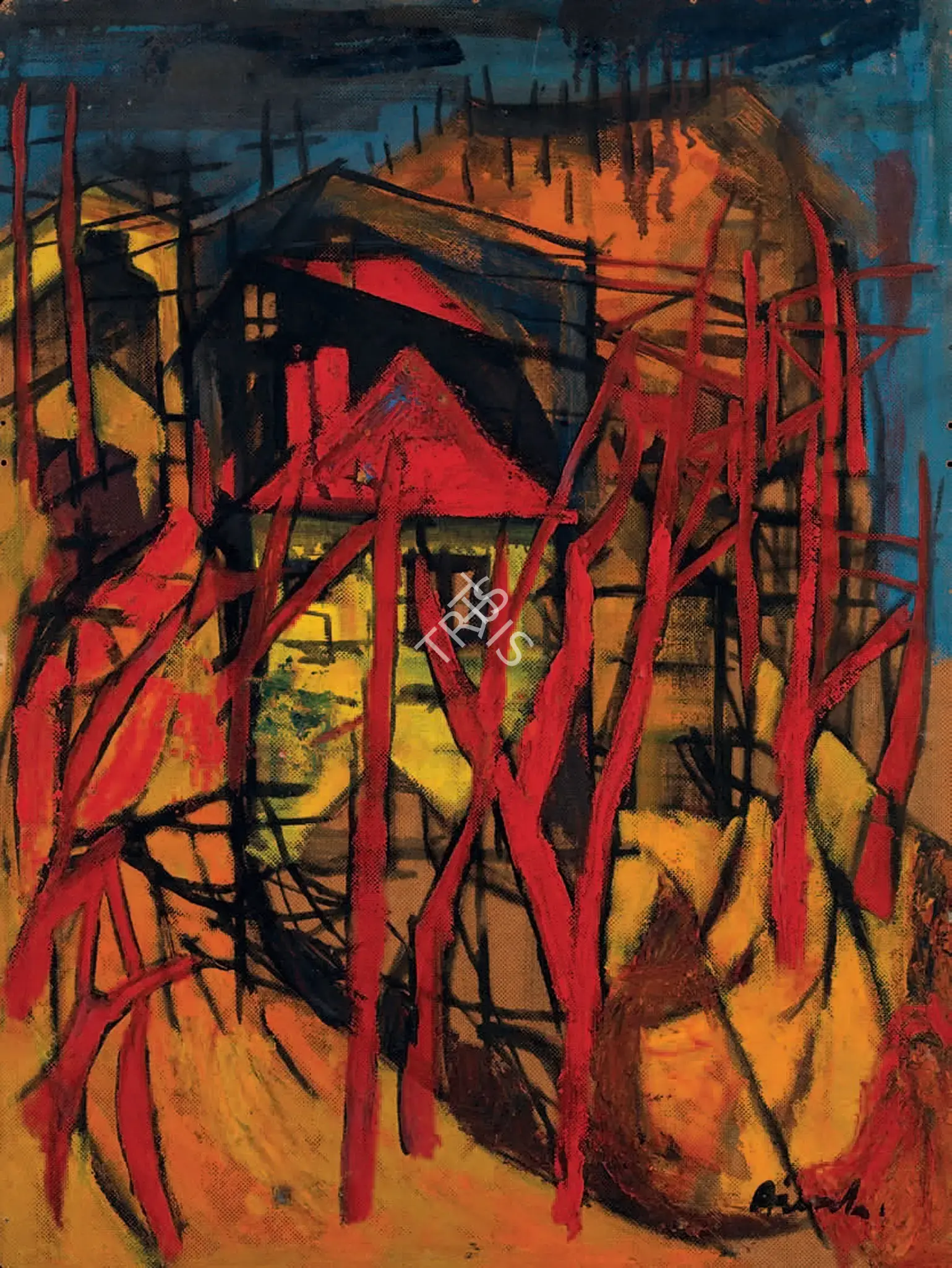 Avinash Chandra (Artist), Untitled (Building On Stilts), 1958, Painting