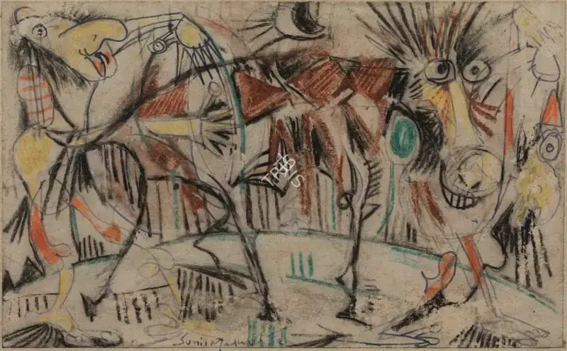 Sunil Madhav Sen (Artist), Untitled (Return from Market), Drawing