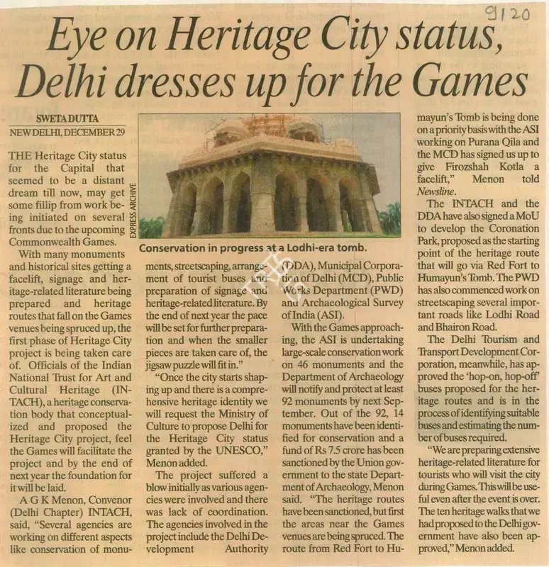 Sweta Dutta (Reporter), Eye on Heritage City Status, Delhi Dresses up for the Games, 2009, Newspaper Clipping