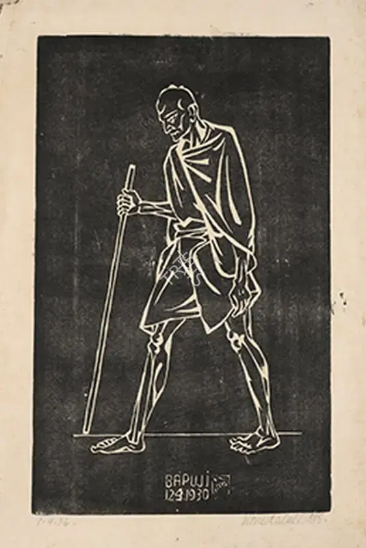 Nandalal Bose (Artist), Bapuji, 1930, Graphic Art