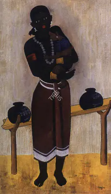 Vasudeo Smart (Artist), Woman With Water Pot, Painting