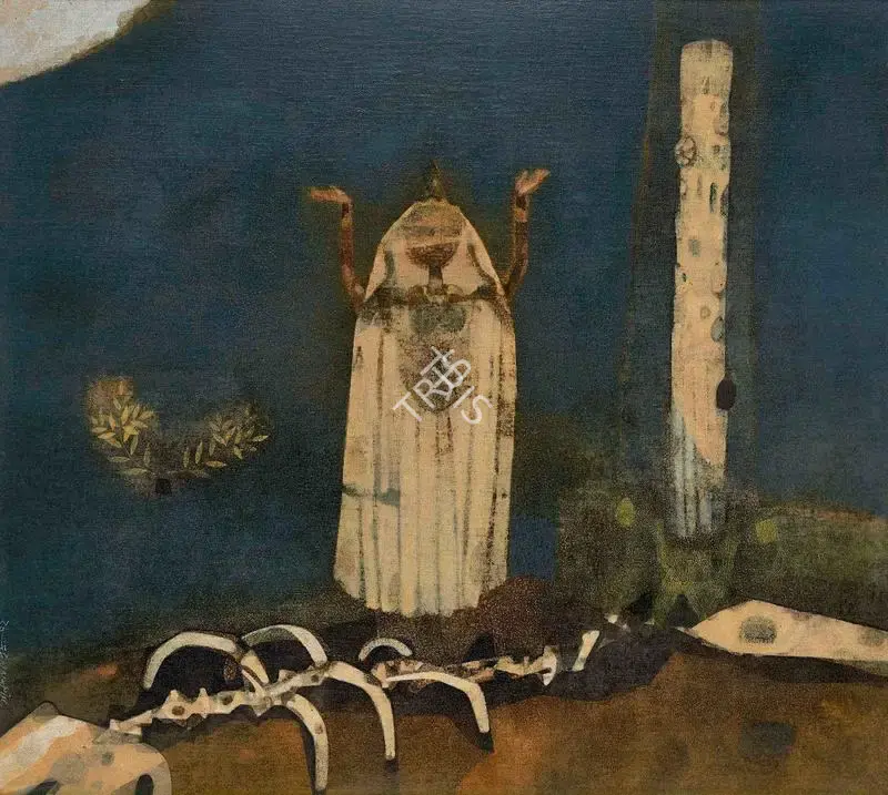 Pyne, Ganesh (Artist). Before the Pillar, 1972 | Painting, Pu.Mum/13.09.22, 2022 · Pundole