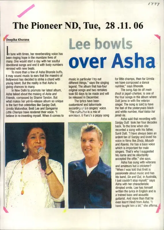 Deepika Khurana (Reporter), Lee bowls over Asha, 2006, Newspaper Clipping