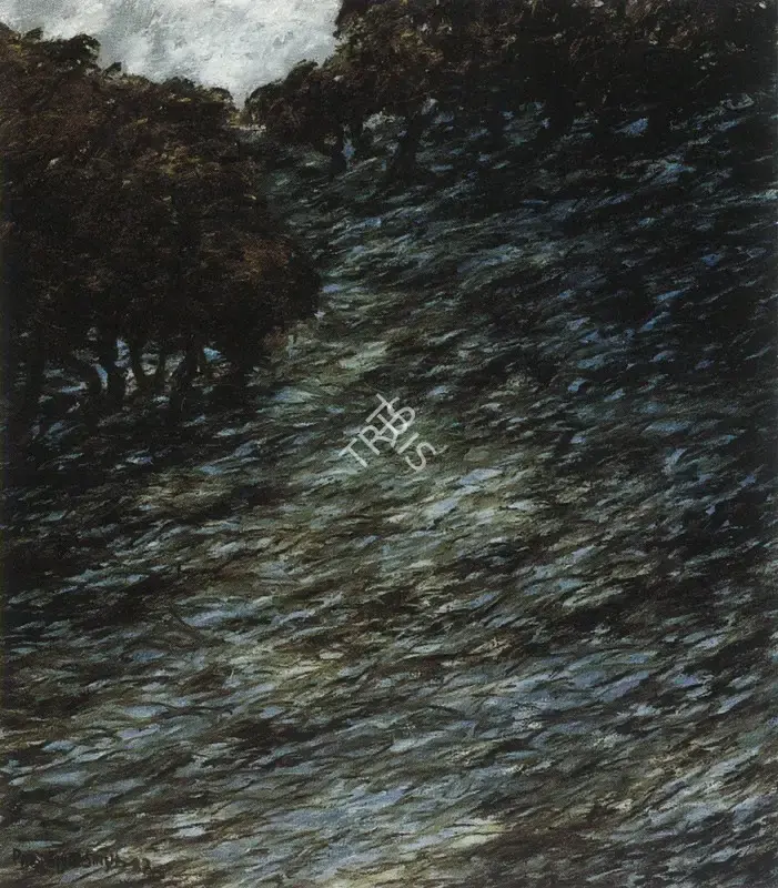 Paramjit Singh (Artist), Trees and Purple Ridge, 1987, Painting