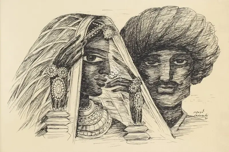 Laxman Pai (Artist), Untitled (Man & Woman), 1983, Drawing