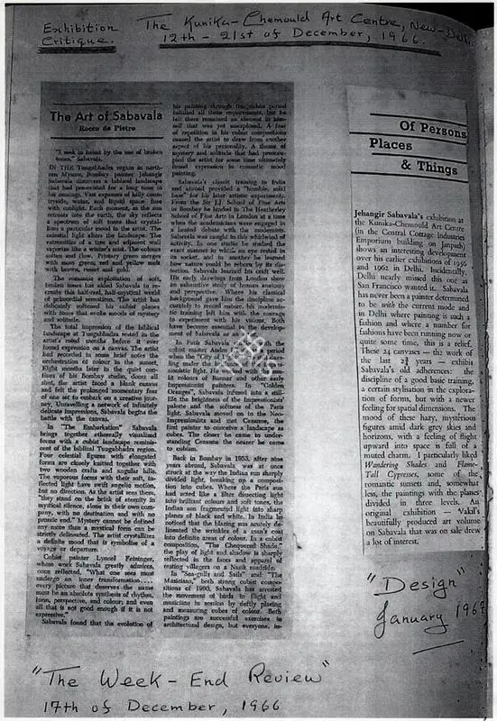 Rocco de Pietro (Writer), The Art of Sabavala, 1966, Newspaper Clipping