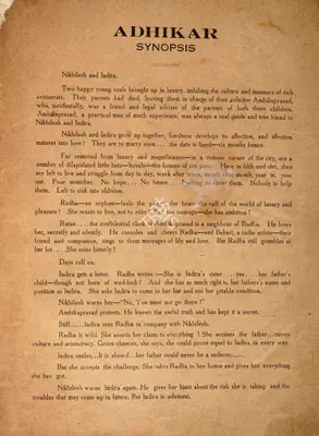 B.N. Sircar (Producer), Adhikar, 1938, Song-Synopsis Booklet