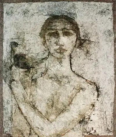Jamil Naqsh (Artist), White Woman And Pigeon, 1968, Painting