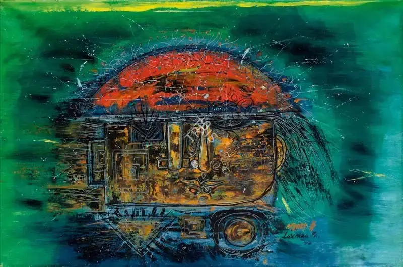 Laxman Pai (Artist), Red sun, 1970, Painting