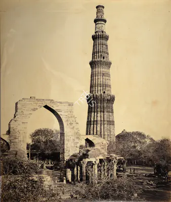 Samuel Bourne (Photographer), Qutub Minar, Delhi, 1865, Antiquarian Photograph