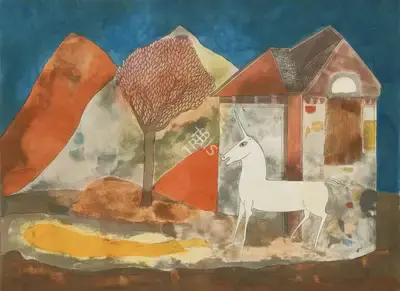 Badri Narayan (Artist), The Unicorn in a Landscape, 1997, Painting