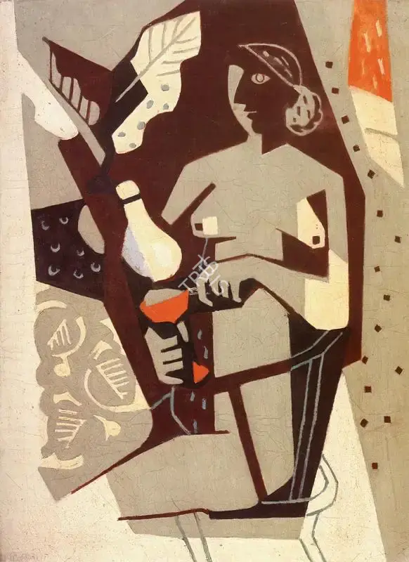 Subramanyan, K.G. (Artist). Woman with Lamp II. Oil on Canvas, 1951 | K.G. Subramanyan, 2003 | Painting | FineArts | 00566317
